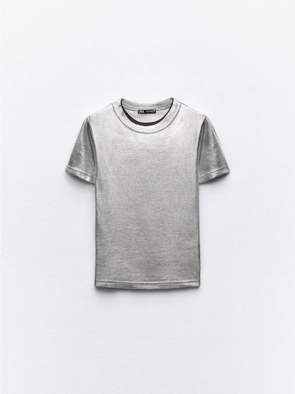 Zara Metallic Silver Short-Sleeve Tee
